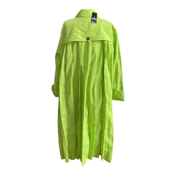 ALFANI Womens Retro Trench Coat Lime Peel Green Pleated Buttons Size Large - Picture 8 of 8